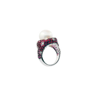 Anel com Pérola, Rubis e Diamantes
